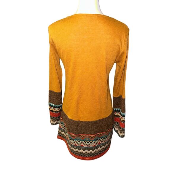 Yak and Yeti Long Sleeve Dress Orange Brown Medium - Picture 2 of 3